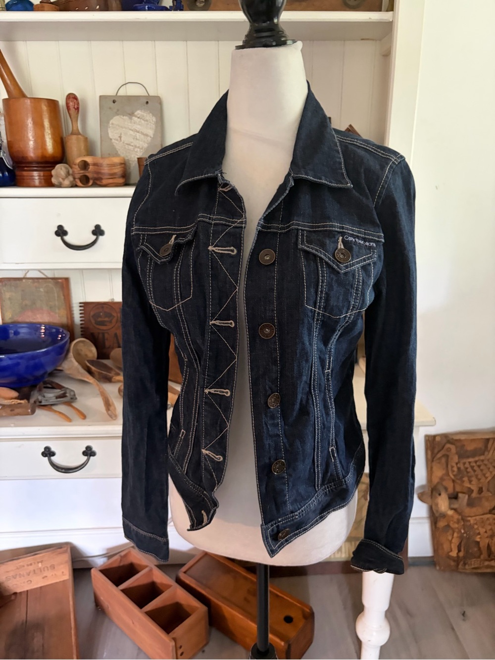 Calvin Klein Dark Blue Denim Jacket - Classic Women's Jean Jacket